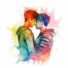 Watercolor painting of eighteen-year-old LGBT couple