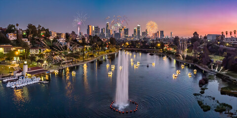 Los Angeles firework show from Echo park