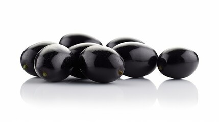 Black olives isolated on white background. Generative AI.