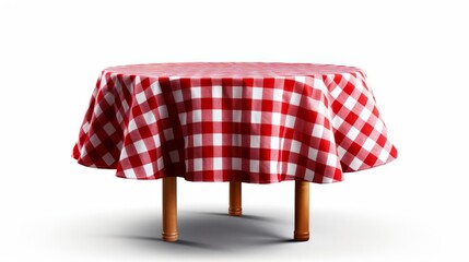 A round table covered with a red and white table. Generative AI.