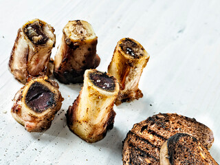close up of rustic english bone marrow toast