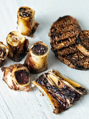 close up of rustic english bone marrow toast