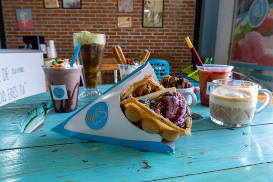 bubble waffle con helado