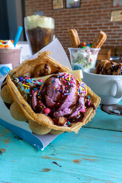 Helado y bubble Waffle