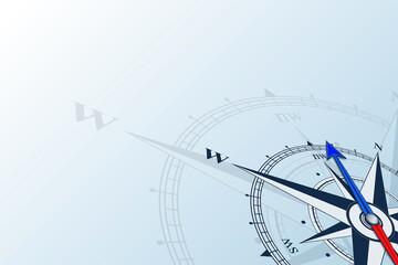 Compass northwest. Compass with wind rose, the arrow points to the northwest. Compass on a blue background. Compass illustrations can be used as background