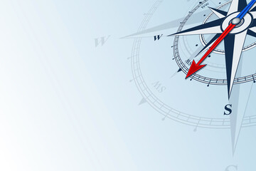 Compass southwest. Compass with wind rose, the arrow points to the southwest. Compass on a blue background. Compass illustrations can be used as background