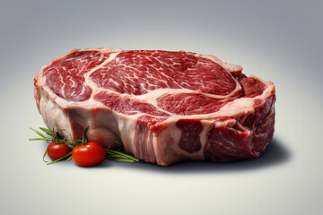 Food concept. Raw meat steak on bright background with copy space. Generative AI