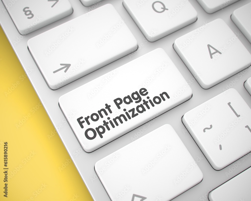 Poster business concept: front page optimization on modernized keyboard background. close view view on mode