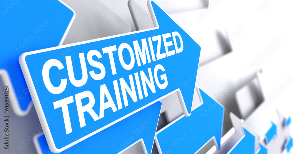 Aufkleber customized training - blue cursor with a text indicates the direction of movement. customized traini