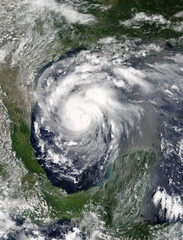 Hurricane Harvey in the Gulf of Mexico. Viewed from space. Elements of this image are furnished by...