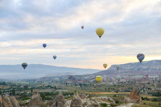 Hot Air Balloons in Cappadocia Valleys, Turkey