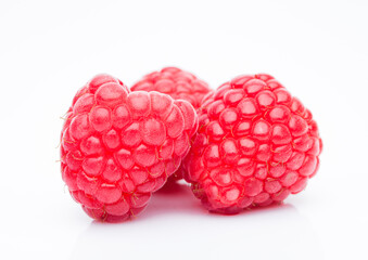 Fresh healthy red raspberries white background.Macro photo