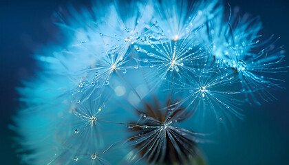 Midnight Celebration: Sparkling Blue Night with Dandelion Macro and Dew | AI-Generated Festive Ambiance