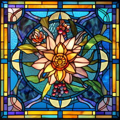 Purple Blossom Stained Glass Composition. Generativ AI. 