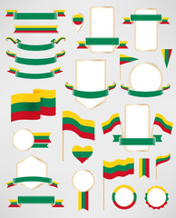 Lithuania flag decoration elements. Banners, labels, ribbons, icons, badges and other vector design element with flag of Lithuania - obrazy, fototapety, plakaty