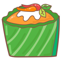 Steamed Fish in Red Curry doodle cartoon