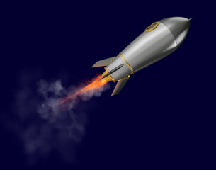 Naklejka na ściany i meble Rocket that start to fly fast high. 3d rendering