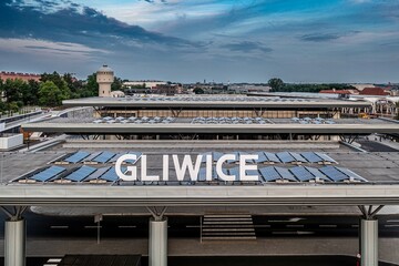 Aerial photo from a drone of the Interchange Center in Gliwice. Public transportation stop. Gliwice, Silesia, Poland.
