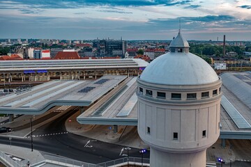 Aerial photo from a drone of the Interchange Center in Gliwice. Public transportation stop. Gliwice, Silesia, Poland.