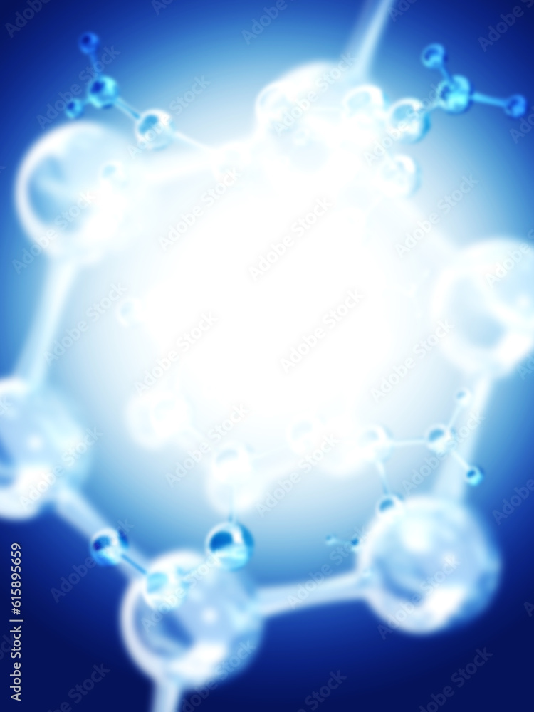 Aufkleber abstract blurred background of blue color with molecular structure. 3d render