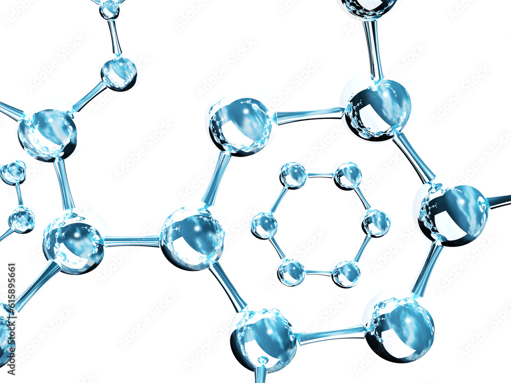 Poster abstract molecular structure with glass material. isolated on white background. 3d render