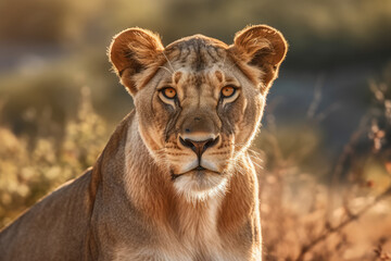 angry lioness showing her teeth with lowered ears looking at the camera, ai generated. - obrazy, fototapety, plakaty