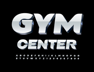 Vector modern logo Gym Center. Stylish Alphabet Letters and Numbers set. 3D White and Silver Font