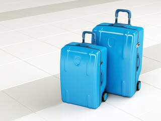 Blue travel bags at the airport