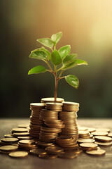tree growing from coins investment growth concept