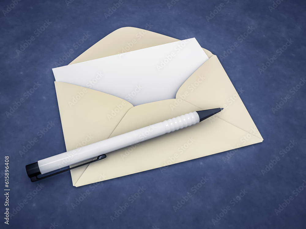 Poster 3d rendering of an envelope with a blank letter