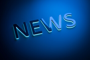 3d rendering of the word news with blue light