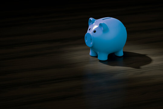 3d rendering of a blue piggy bank with space for your content