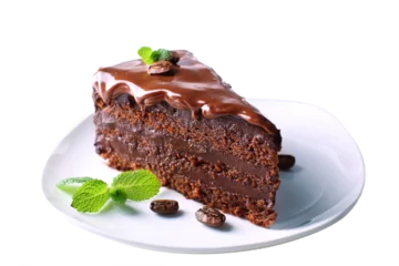 Gordijnen chocolate cake on plate isolated on a transparent background © zoya