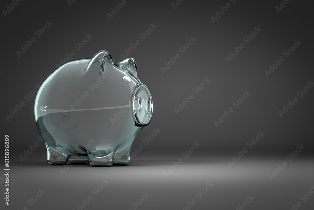 Poster 3d rendering of an empty piggy bank with space for your content