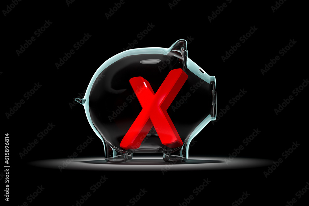 Poster 3d rendering of a piggy bank with a red cross inside
