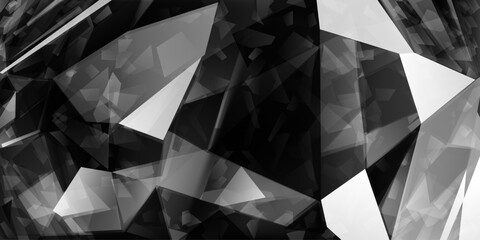 Abstract crystal background in black colors with refracting of light and highlights on the facets