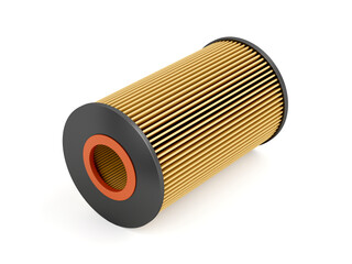 Automotive oil filter cartridge on white background