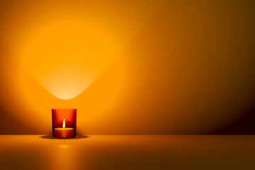 3d illustration of a candle in a red glass with space for your content