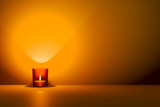 3d illustration of a candle in a red glass with space for your content