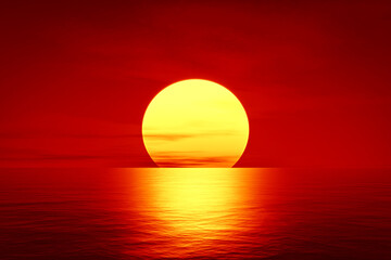 Fototapeta premium 3d illustration of a red sunset over the ocean