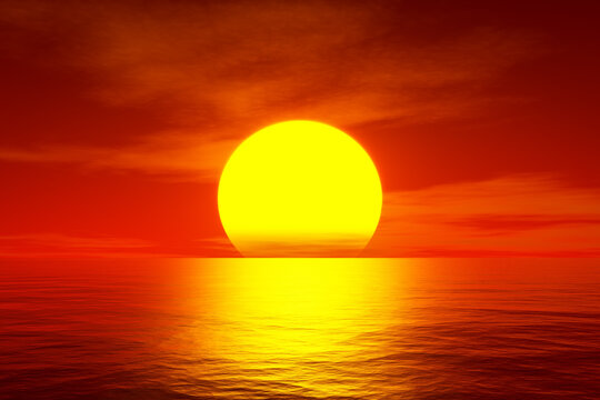 3d illustration of a red sunset over the ocean © Designpics
