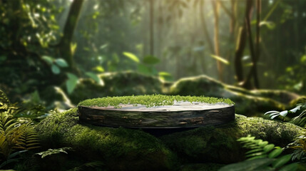 Empty podium for product exhibition back light generative ai