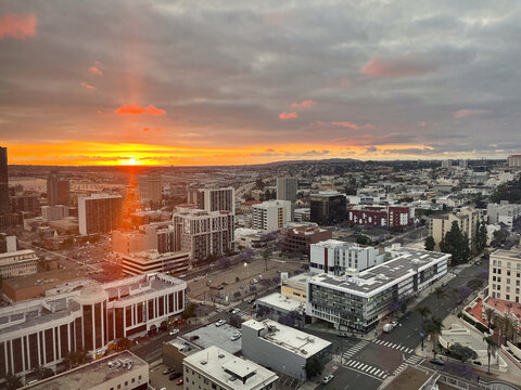 San Diego, California, June 11, 2023: Sunset from a Hotel Room over the Pacific in San Diego, California