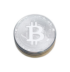 SIlver bitcoin on white background. High resolution photo.