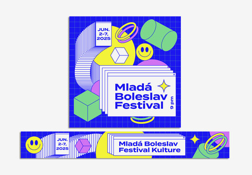 Colorful Vaporwave Style Web Banners Set