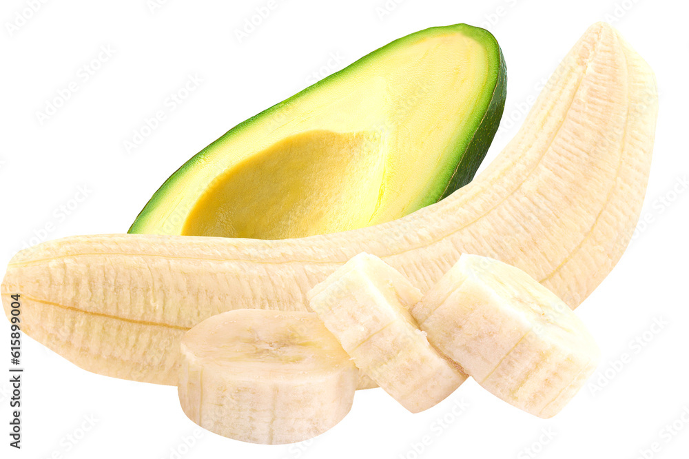 Poster isolated fruits. avocado and banana isolated on white background with clipping path