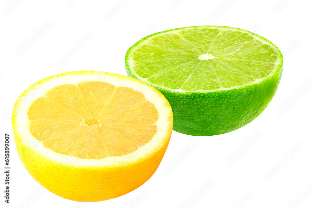 Poster isolated citrus fruits. lime and lemon isolated on white background with clipping path