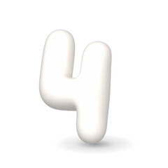 Colorful, gleaming and lustrous white balloon digit four. 3d realistic design element isolated on white background. For sales, happy birthday, party.