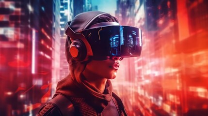 Naklejka premium A rendering of the user in a spaceship fighting against enemies in a virtual reality simulation of space combat. The entertainment potential of future VR games.
