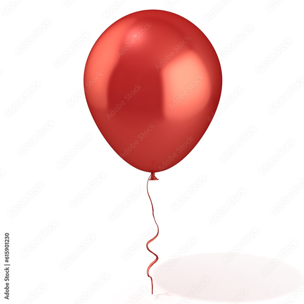 Wall mural red balloon with ribbon, isolated on white background